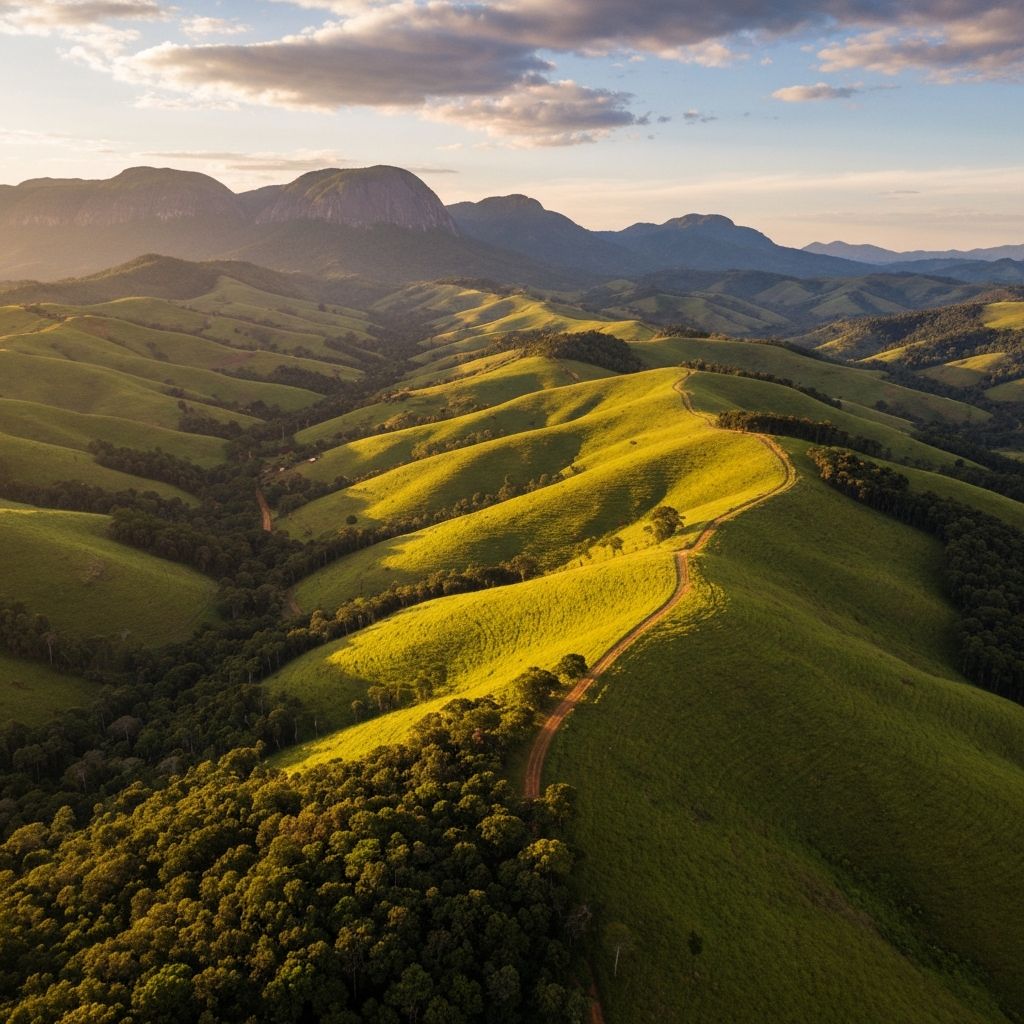 Vista panorâmica do interior paulista com montanhas e natureza